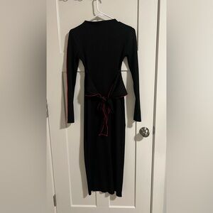 Zara Black Wrap Dress with Red Tie Front Long Sleeve